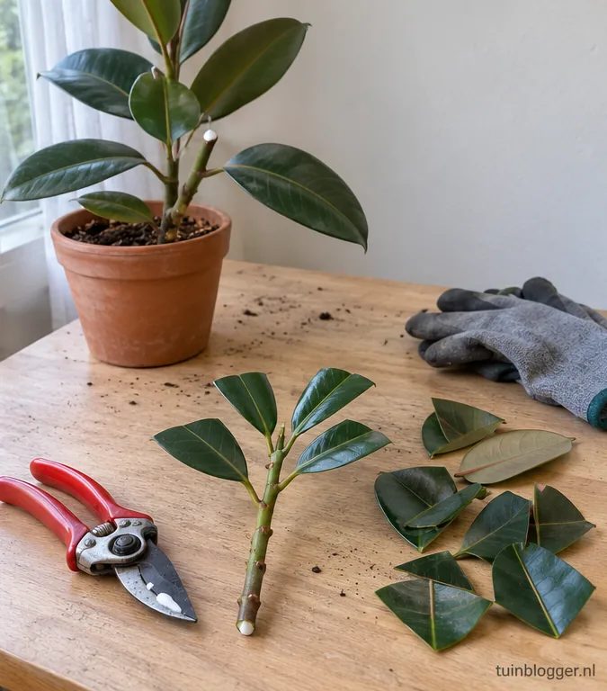 Ficusstek met kale ondersteel en vier gehalveerde bladeren