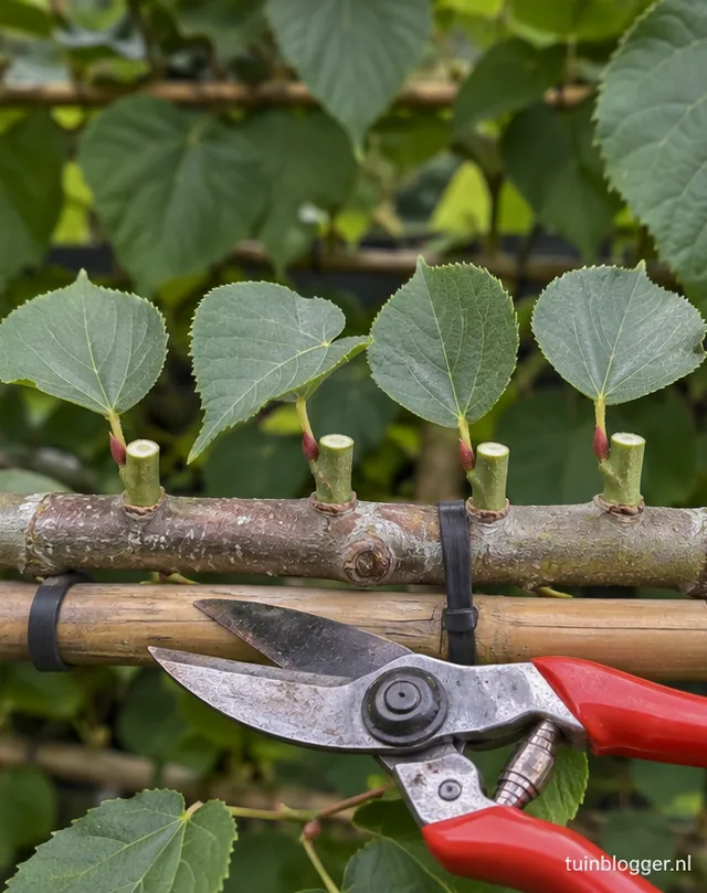 Gesteltak van leilinde met scheuten ingekort tot één knop